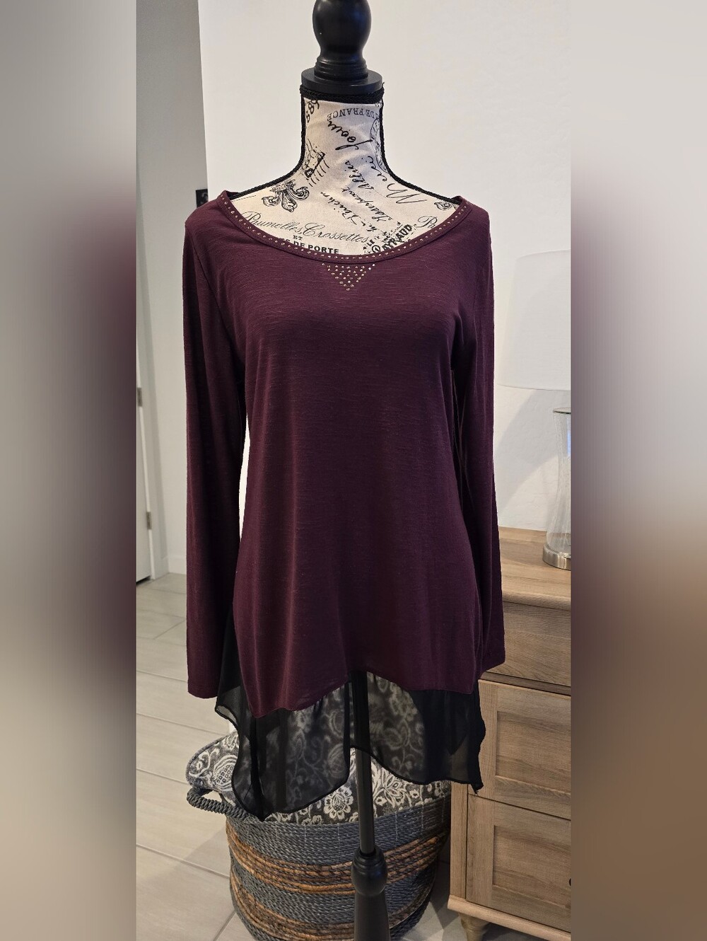 French Laundry Long-Sleeve Layered Hem Tunic in Plum
